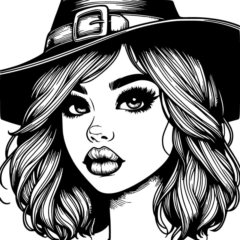 girl with witch hat on realistic with lips