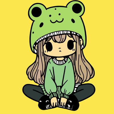 a girl wearing a frog hat and some frog socks