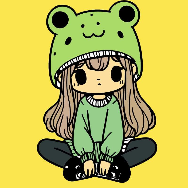 a girl wearing a frog hat and some frog socks