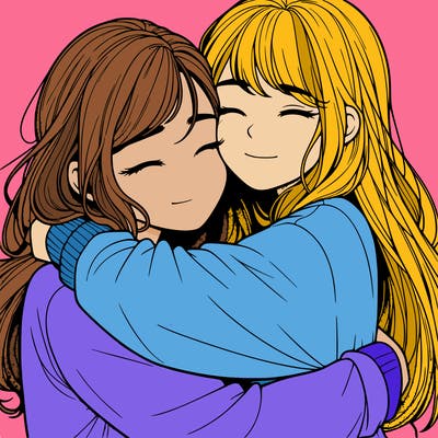 realistic two girls hugging