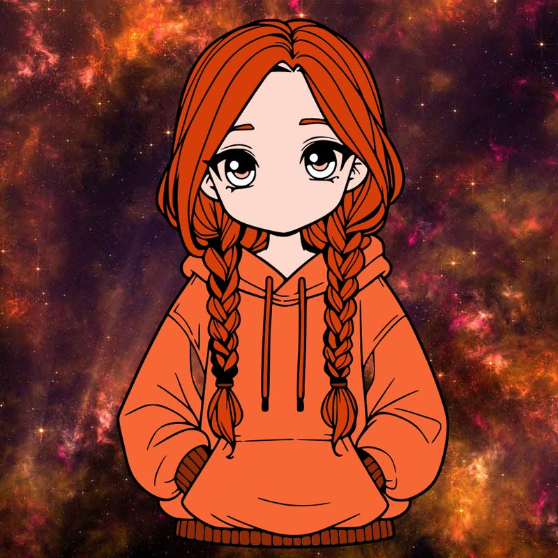 a realistic girl with a oversized hoodie and she has braids