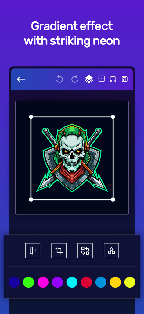 Gaming Logo Esport Maker - A gaming logo creator showing a skull mascot with striking neon gradient effects.
