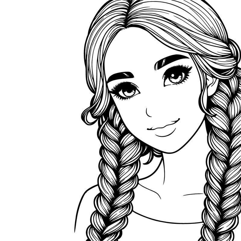 beautiful realistic girl with twin braids