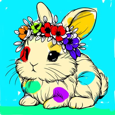 realistic baby bunny with flower crown