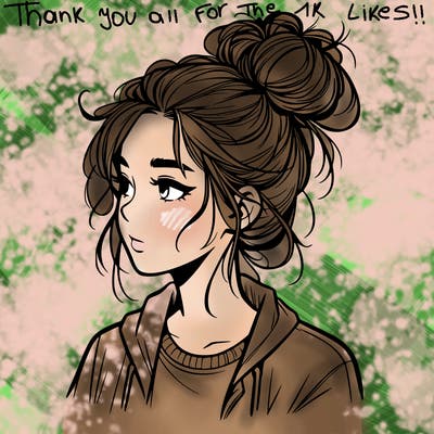 realistic teenage girl with a messy bun