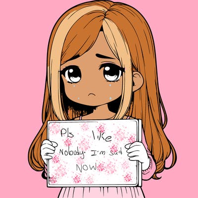 sad realistic girl holding a blank sign