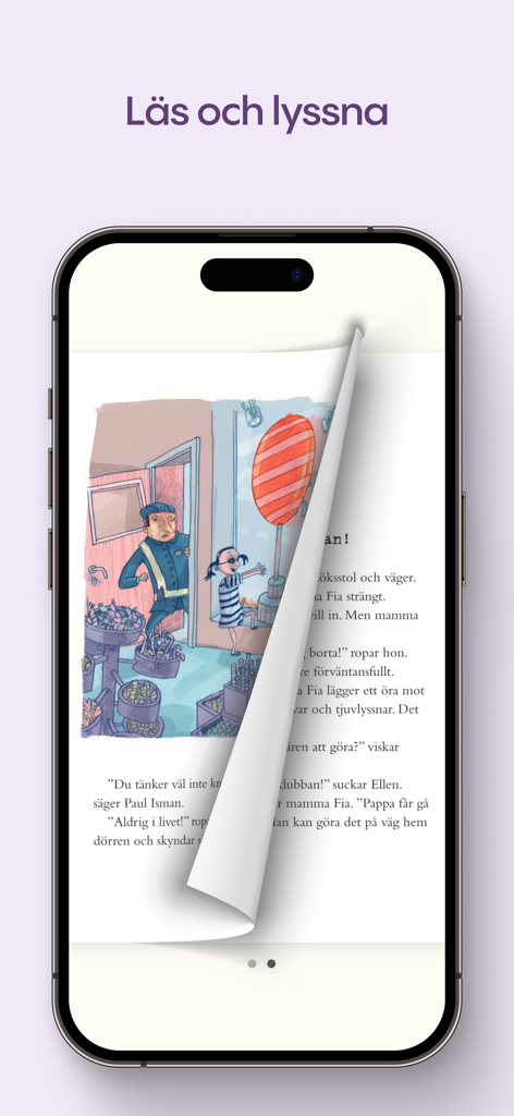 Lylli: Tusentals barnböcker - Digital children book interface with a page turning effect on a mobile device