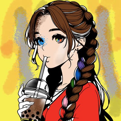 realistic girl with braided hair drinking boba