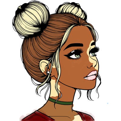 realistic girl with buns on the top of her head