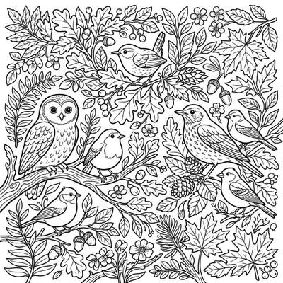 Immerse yourself in the tranquility of nature with this exquisite forest birds coloring page, crafted specifically for seniors. Featuring large print and clear outlines, it offers a delightful and accessible artistic experience.