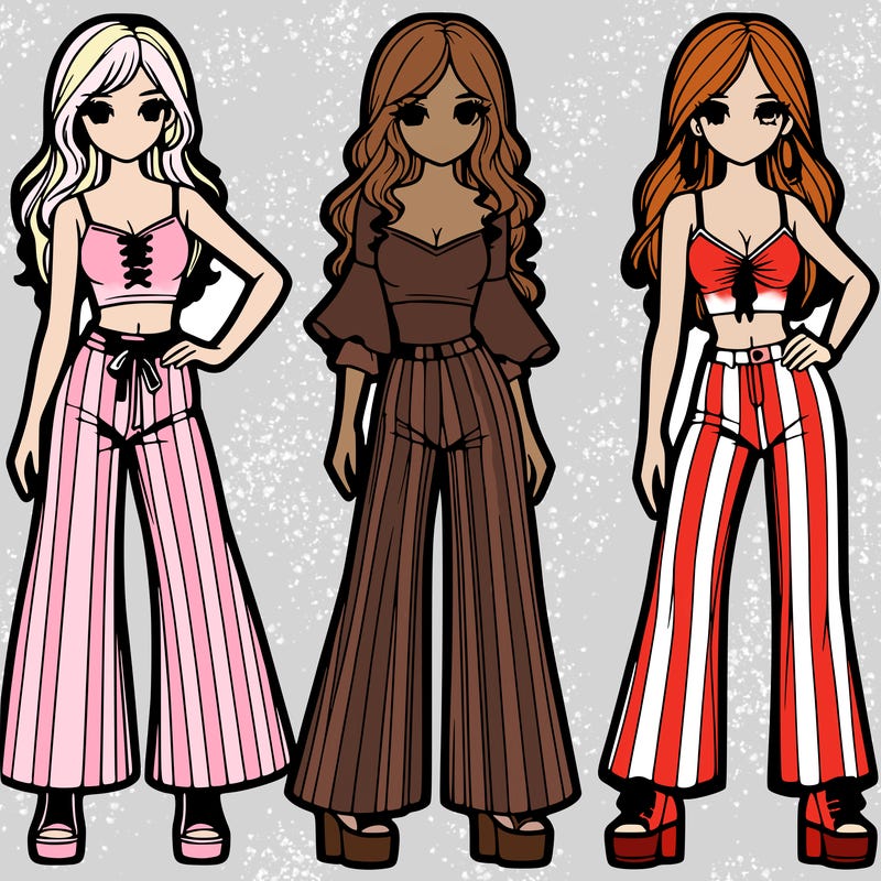 girls with flare pants and crop tops realistic