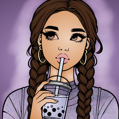 realistic girl with braided hair drinking boba