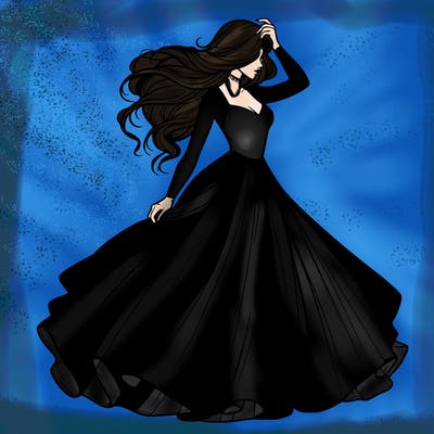 realistic woman with dress flowing in the wind