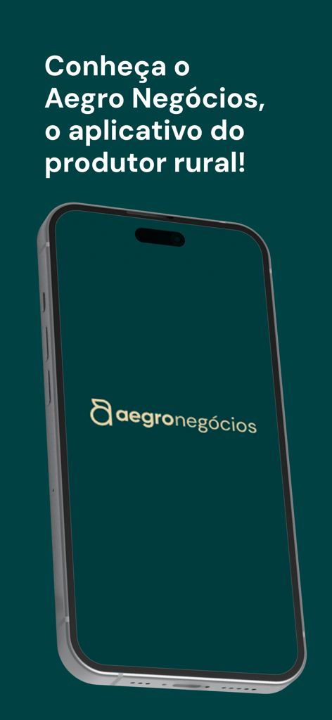 Aegro Negocios mobile app splash screen for farm management and financial control.