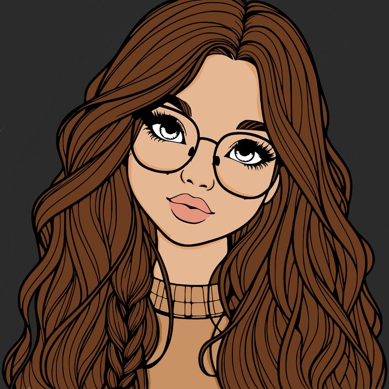 girl with long hair and freckles and glasses realistic