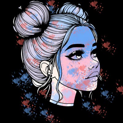 realistic girl with buns on the top of her head