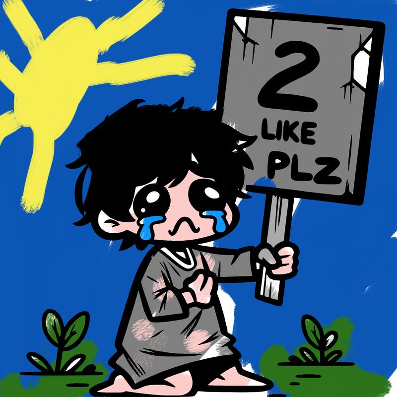 small poor toddler crying with sign that says 2 like plz