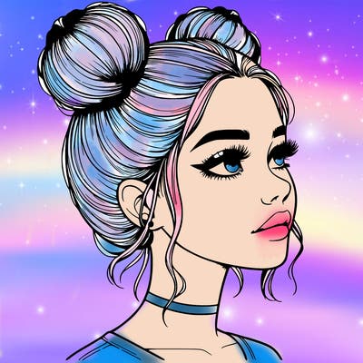 realistic girl with buns on the top of her head