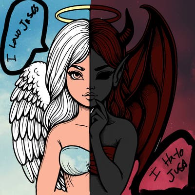 realistic angel half demon