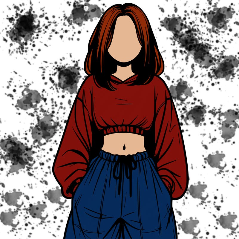 realistic girl faceless with baggy pants and a crop top