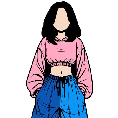 realistic girl faceless with baggy pants and a crop top
