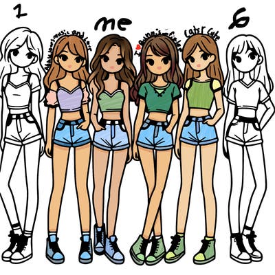 a group of girls wearing crop tops and shorts