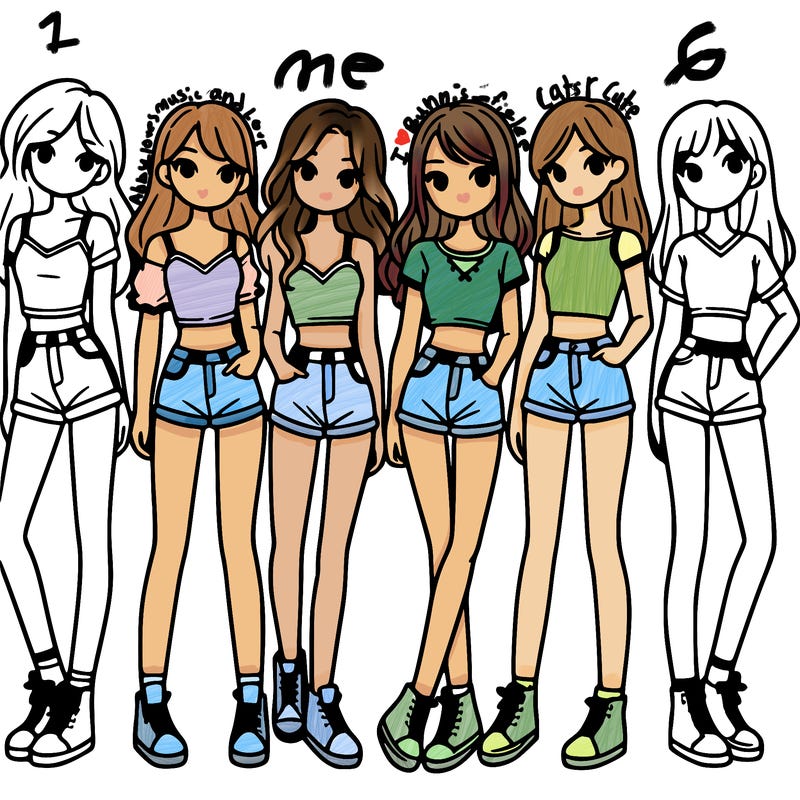 a group of girls wearing crop tops and shorts