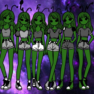 a group of girls wearing crop tops and shorts