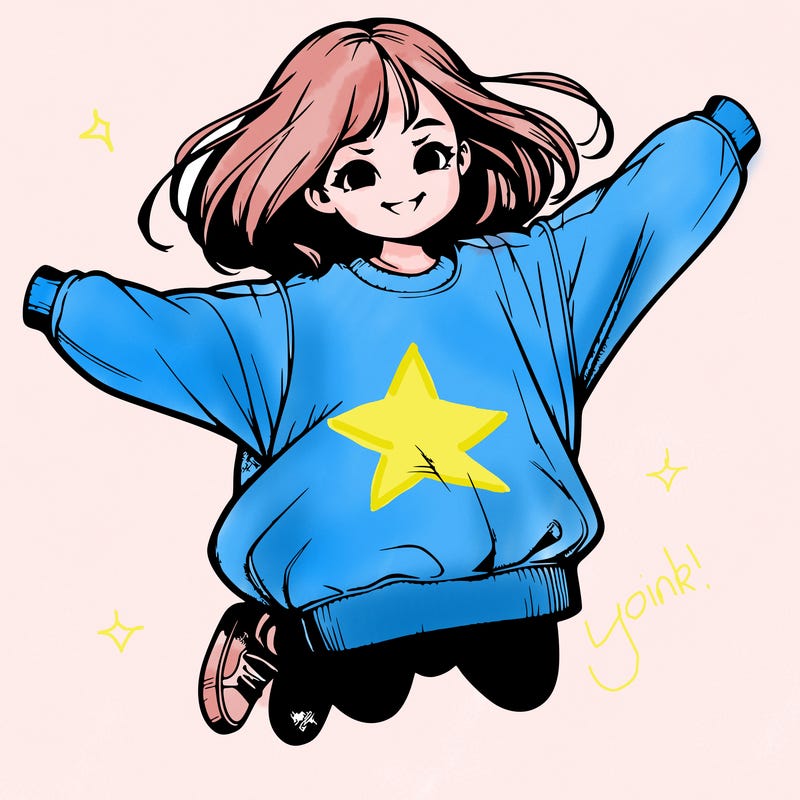 realistic girl, jumping in a oversized sweatshirt