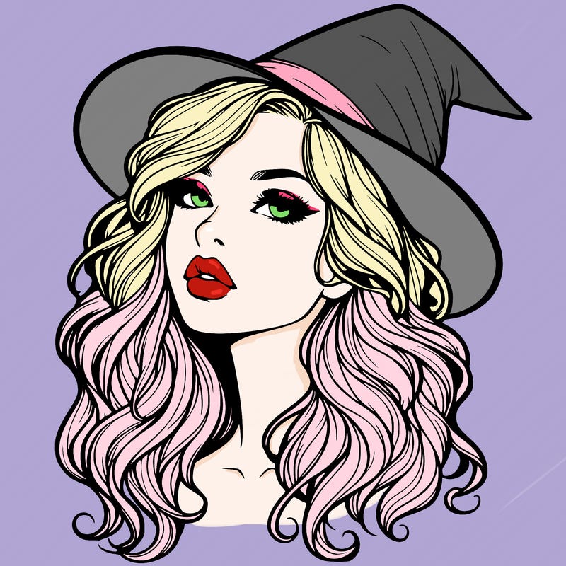 realistic witch girl with wavy hair and lips