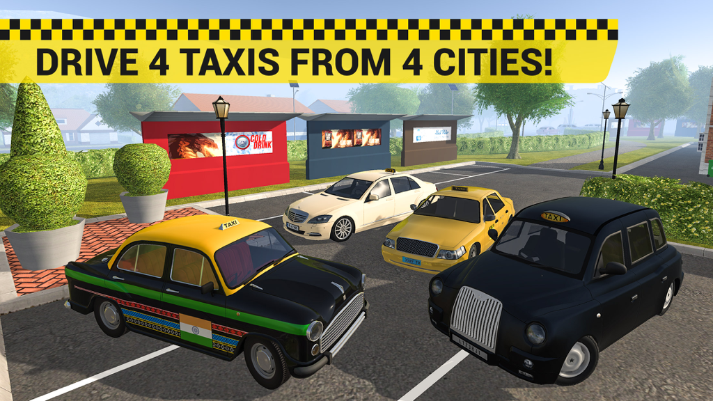 Four distinct taxi models from different international cities in the game