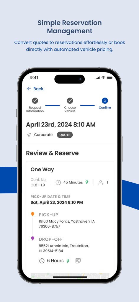 Ohare Airport Taxi - Review and reserve screen of the Ohare Airport Taxi app showing trip confirmation and ride details