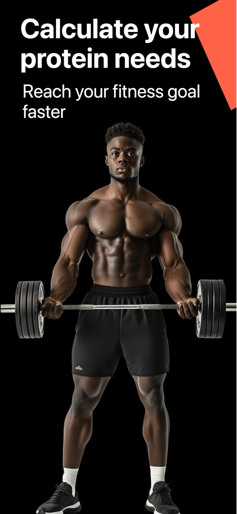 Protein Calculator – Guide - Muscular man lifting a barbell with protein calculation text