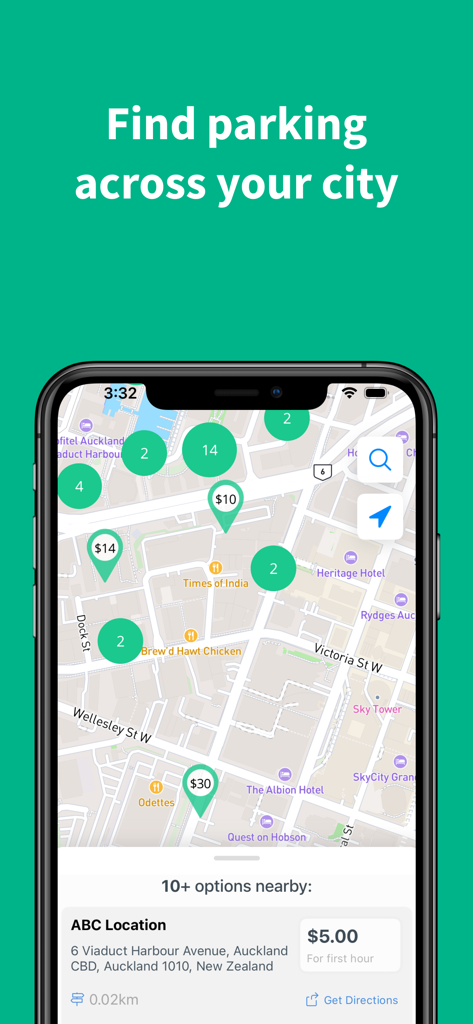 Inugo Parking - Inugo Parking app map interface showing available parking spots with prices and locations