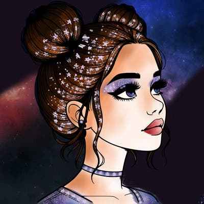 realistic girl with buns on the top of her head