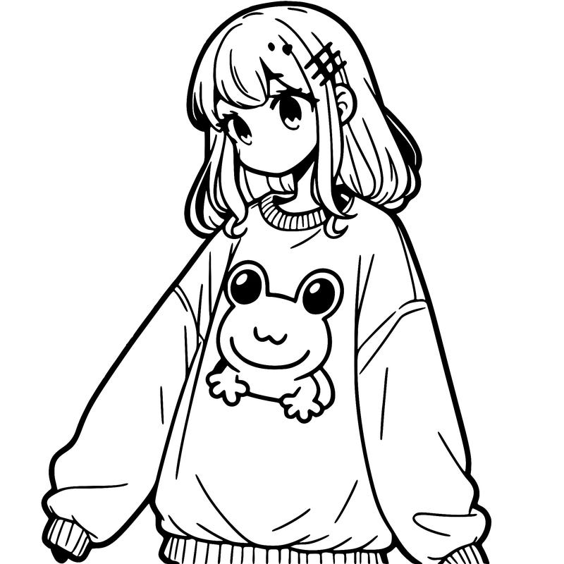 girl wearing frogging sweatshirt