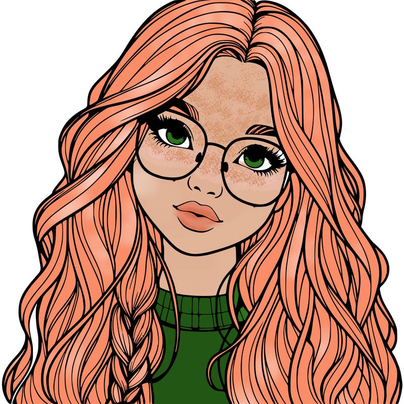 girl with long hair and freckles and glasses realistic