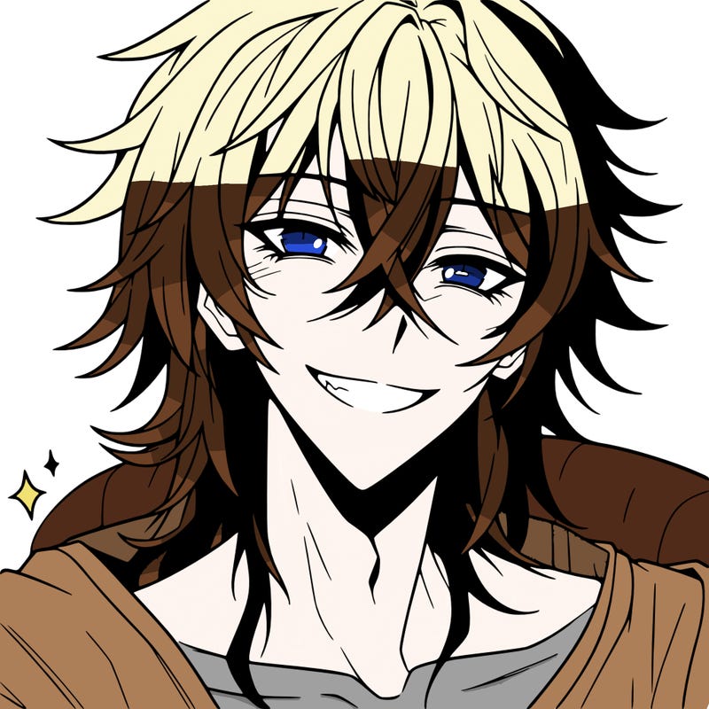 hot anime boy with long ish hair and a has a grin