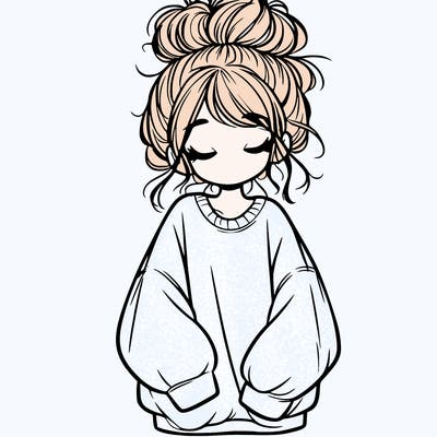 girl with baggy sweatshirt and messy bun