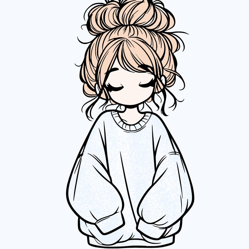 girl with baggy sweatshirt and messy bun