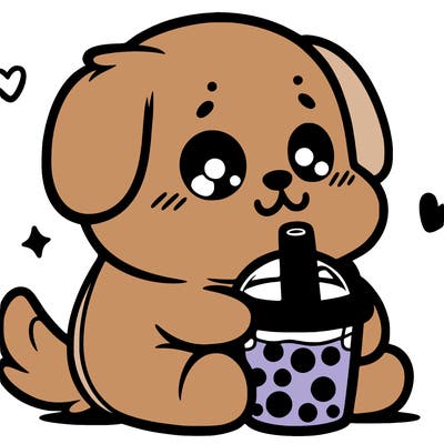 cute dog with boba tea easy
