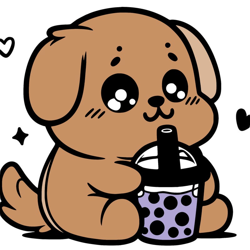 cute dog with boba tea easy