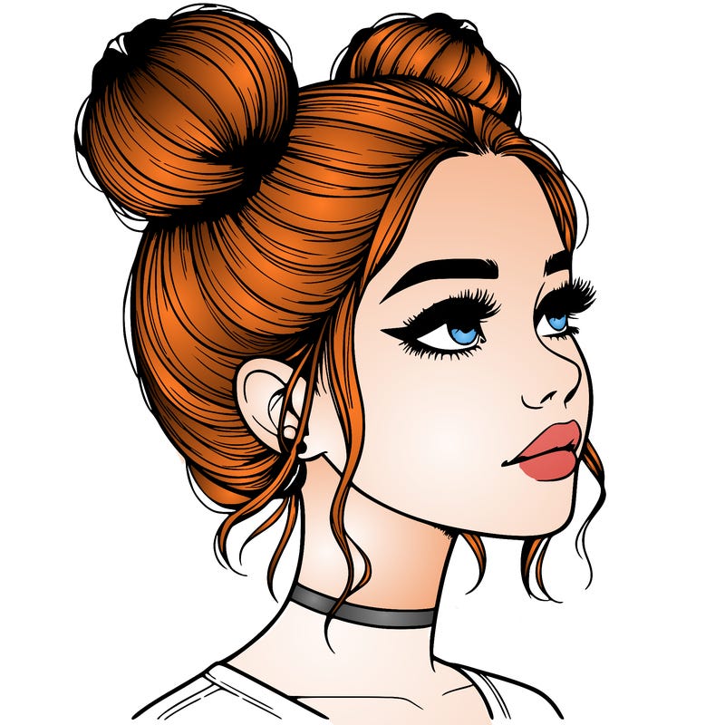 realistic girl with buns on the top of her head