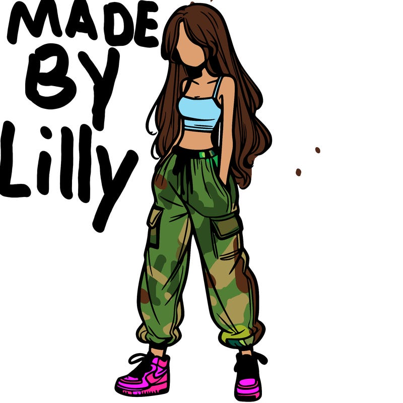 girl in baggy pants crop top and long hair