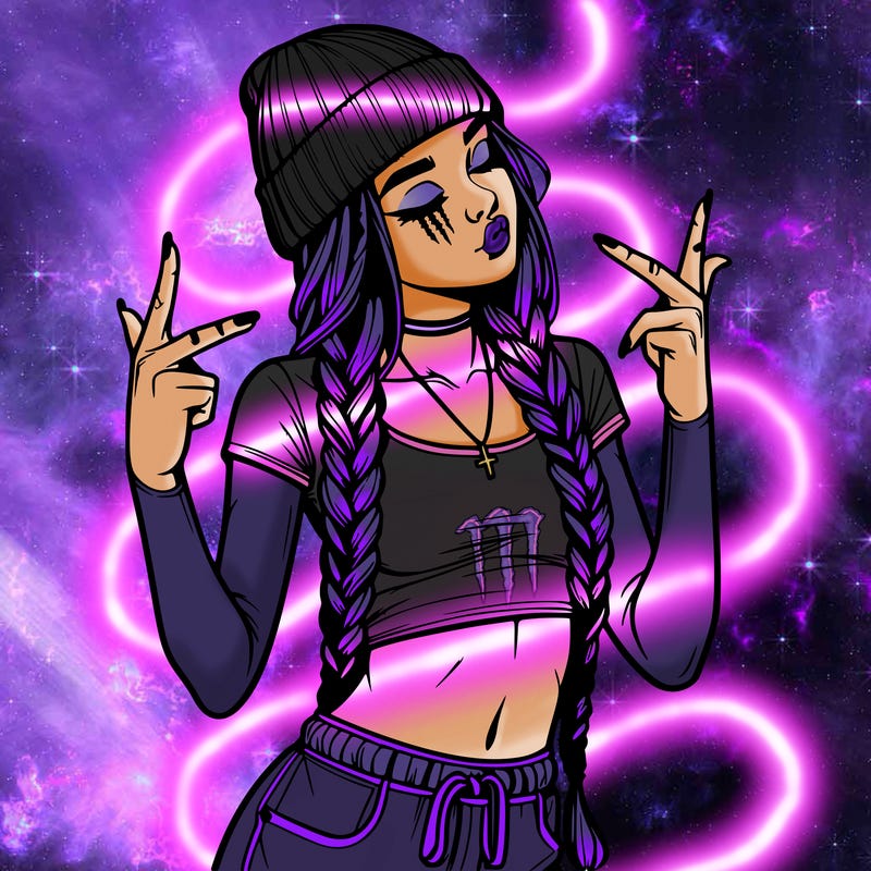 realistic teenage girl with braids and a beanie and crop top doing 🫶🏼