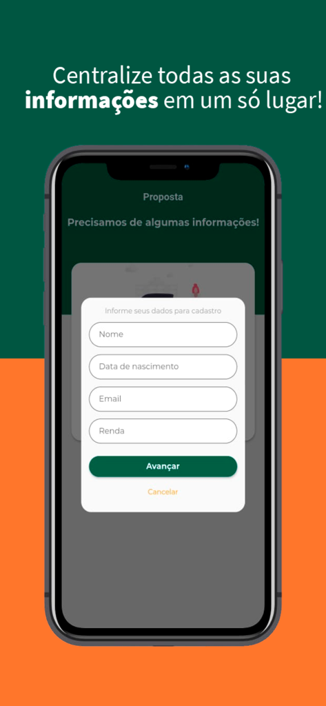 Cresol Crédito - Interfaz de la aplicación móvil Cresol Credito mostrando un formulario de registro para una propuesta de crédito