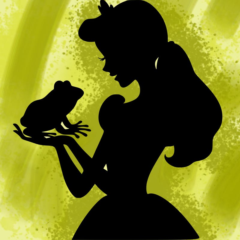 a shadow of a princess holding a frog realistic