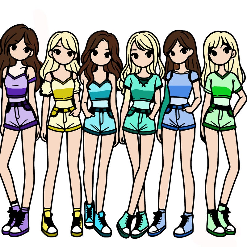 a group of girls wearing crop tops and shorts