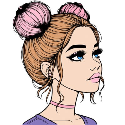 realistic girl with buns on the top of her head