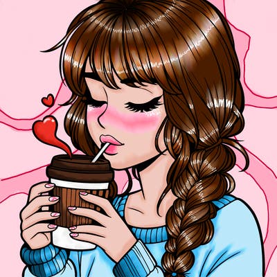 realistic girl drinking coffee